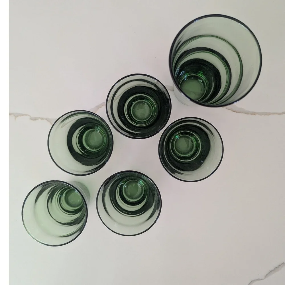Vtg Libbey Green Glass Tumbler and Juice Glasses Set of 6 MCM Bark‎ Texture